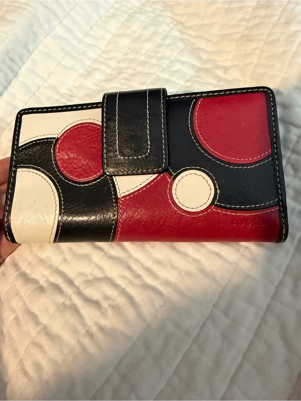 Fossil Red, Black & White Leather Colorblock Wallet